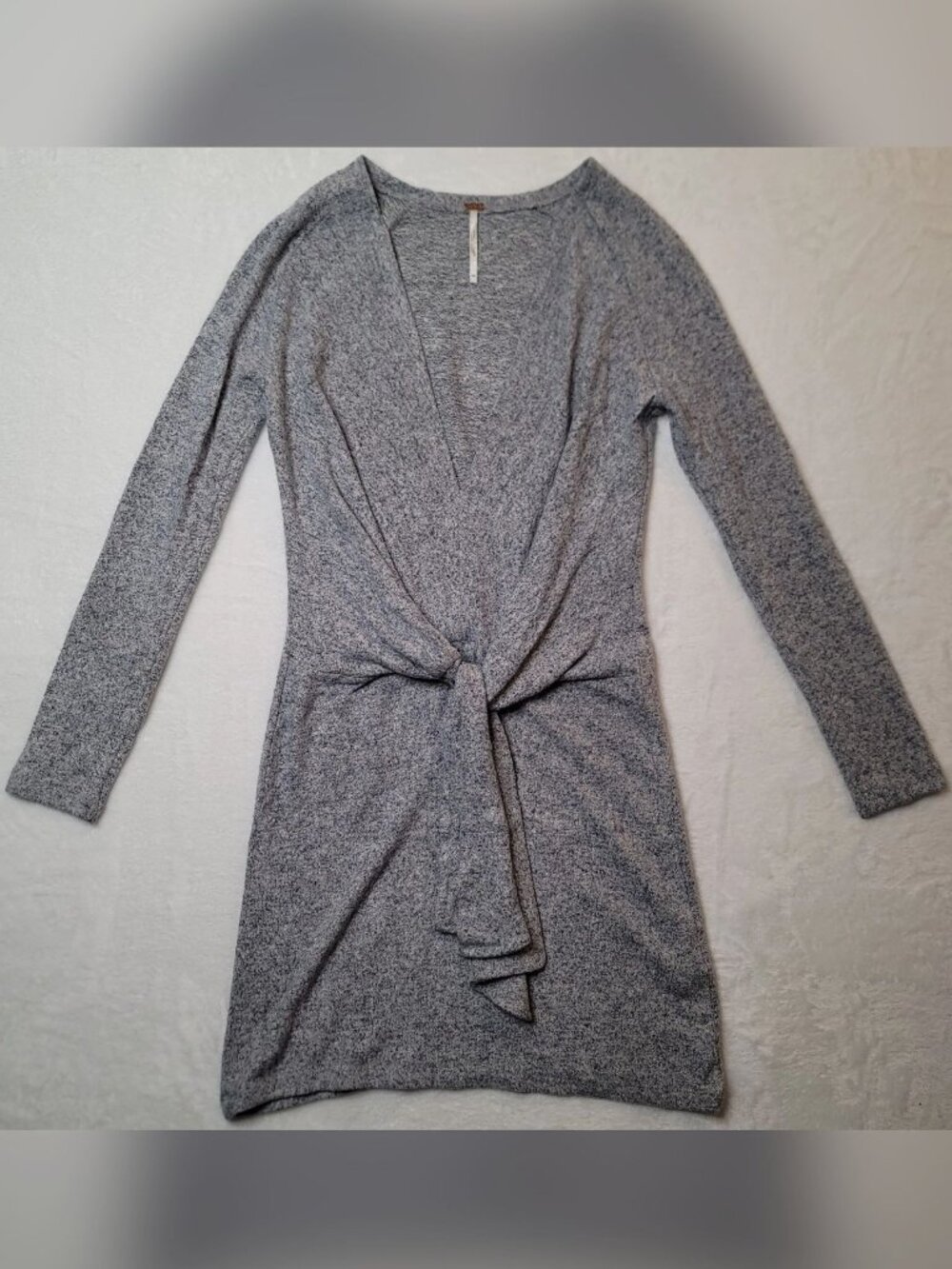 Free People Ginger Cozy Tie Front Sweater Dress Heather Gray Mini XS Long Sleeve